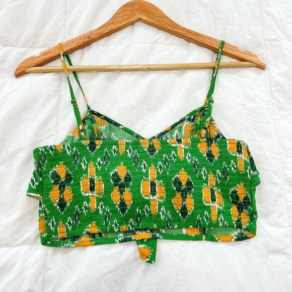 NWT Aerie Green Yellow Tie Front Crop Top Smocked Back Size Small - Picture 5 of 5